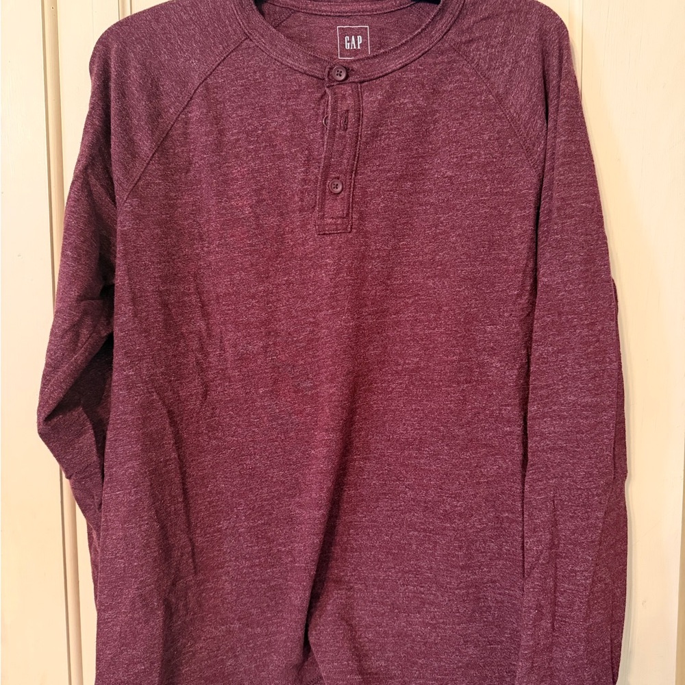 GAP Men's Burgundy Long Sleeve Henley